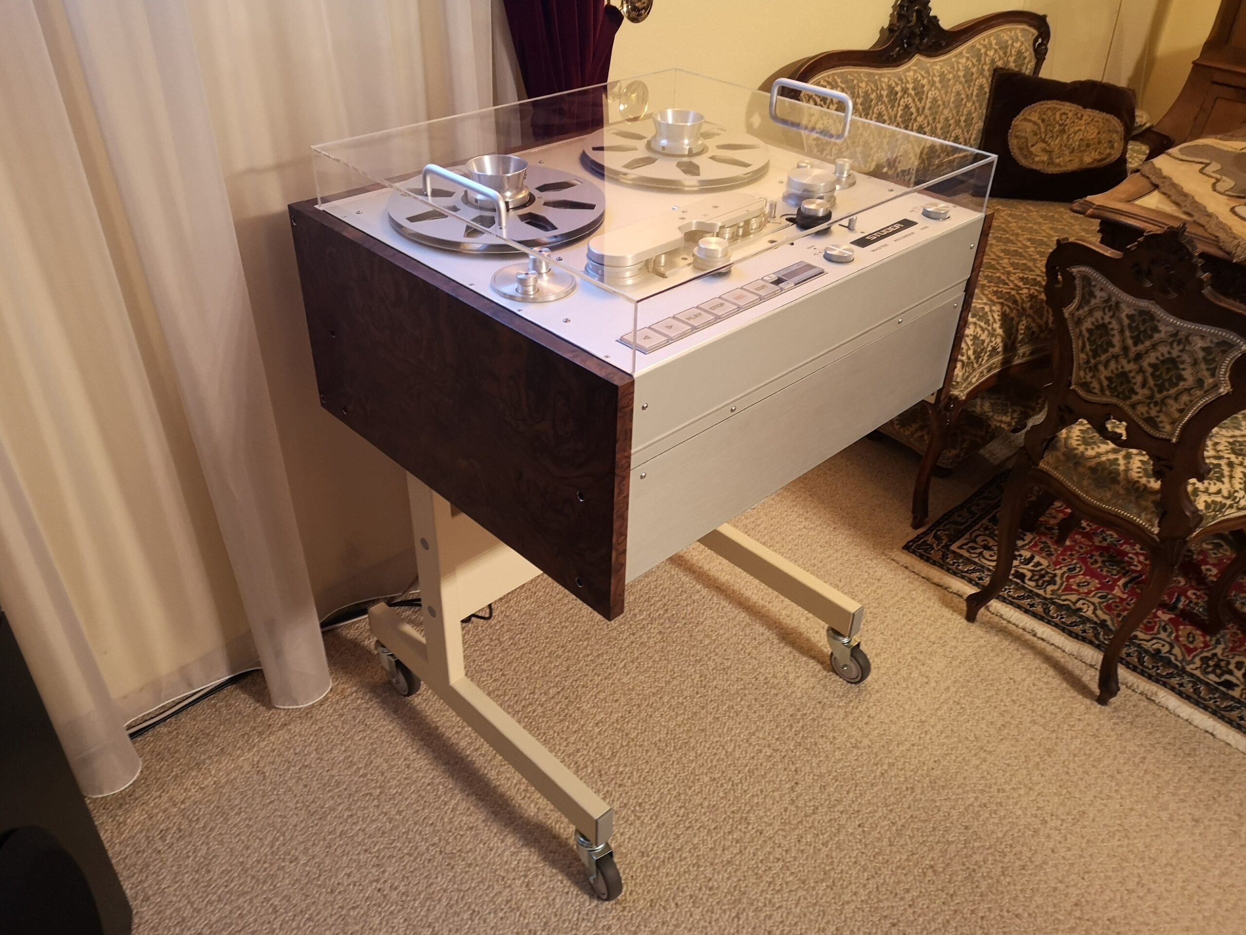 Custom Made Stand Trolley with Cabinet and VU Meter Bridge Console for Studer Reel to Reel Recorders